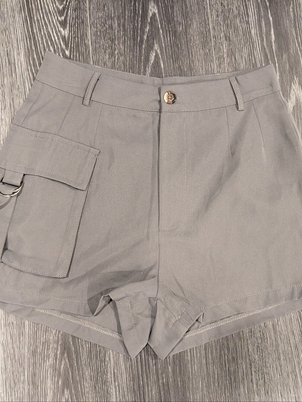 Gray High Waist Utility Cargo Shorts